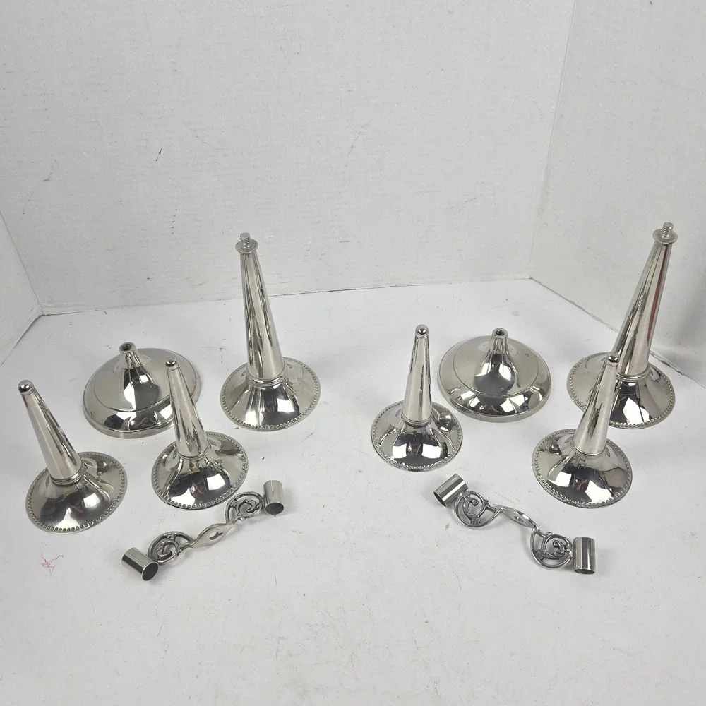 Vintage Silver-plated 3-Arm Trumpet Epergne Beaded Edge Vases 9.5x11